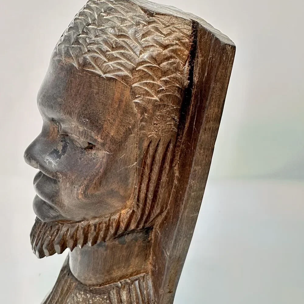 Vintage African Ironwood Bookends Hand Carved Wood Tribal Head Bust Male Female
